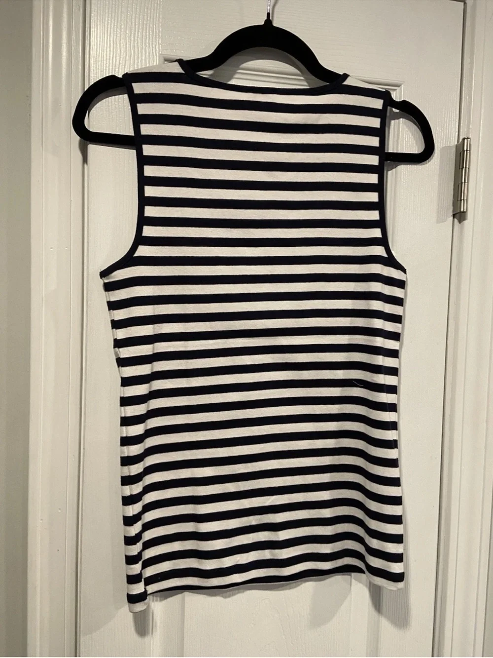NWOT J. Crew Size S Mid Weight Round Neck Navy White Stripe Knit Cotton Tank Top